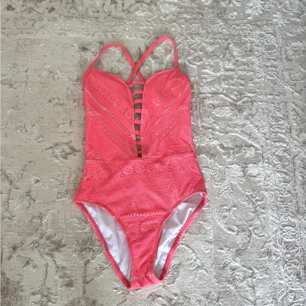 Blue Rod Beattie Lace One-Piece Swimsuit Size 4